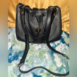 MCM Black Leather Drawstring Bucket Bag